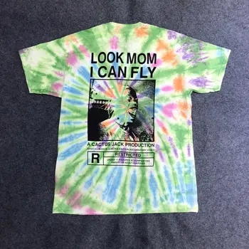 

2020 Travis Scott Look MON I CAN FLY Printed Women Men Tie-dye T shirts tees Top Version 1:1 Men Cotton Oversized T shirt Travis