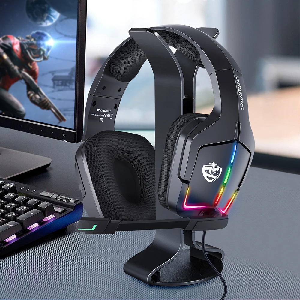 

RGB Gaming Headphones SoulBytes S12 Wired Headset with Surround Sound Microphone Head-mounted For PS4/PS5/PC/Xbox One Gamer