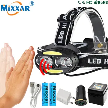 

ZK20 Inductive Body Motion IR Sensor LED Head Lamp Light 4* T6+ 2*COB Dropshipping Headlamp lantern Headlight+2x18650 battery