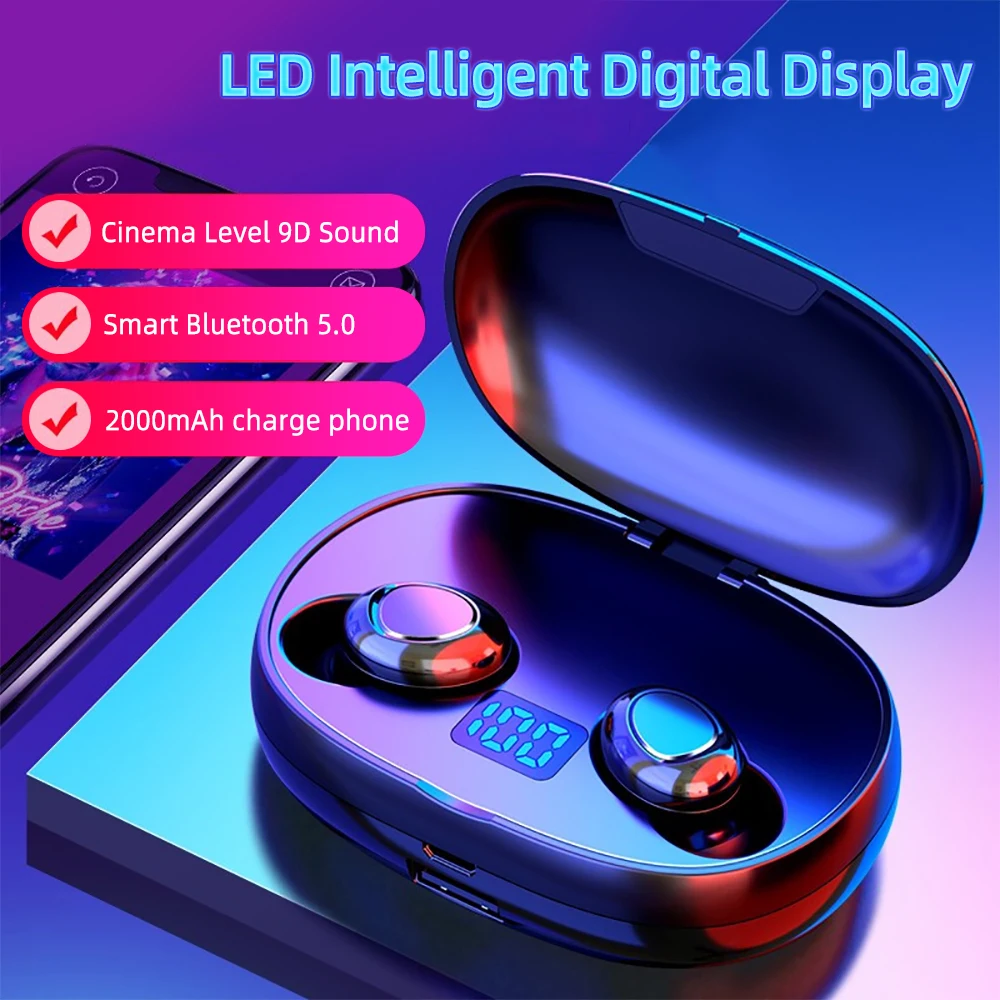 IPX7 TWS светодиодный дисплей Bluetooth наушники стерео беспроводные наушники с шумоподавлением Bluetooth наушники с 2200 мАч Внешний аккумулятор