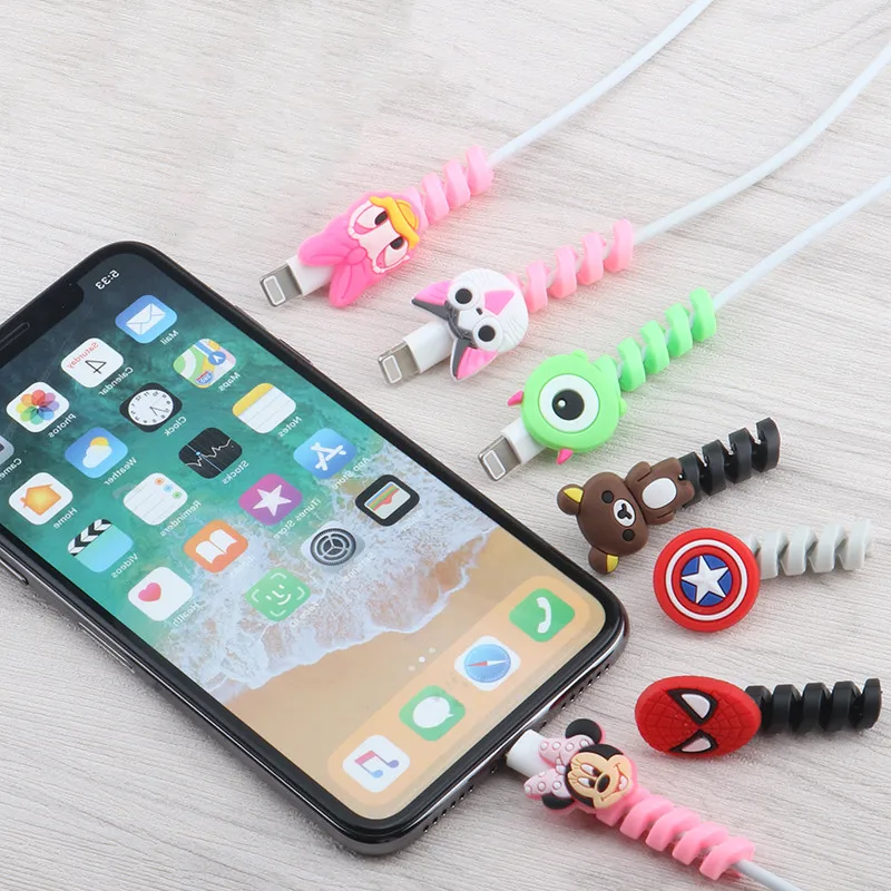 2 шт. спиральная трубка кабель протектор для iPhone11 X 78 плюс сматывание кабеля провода Организатор держатель милый кабель передачи данных Шнур протектор