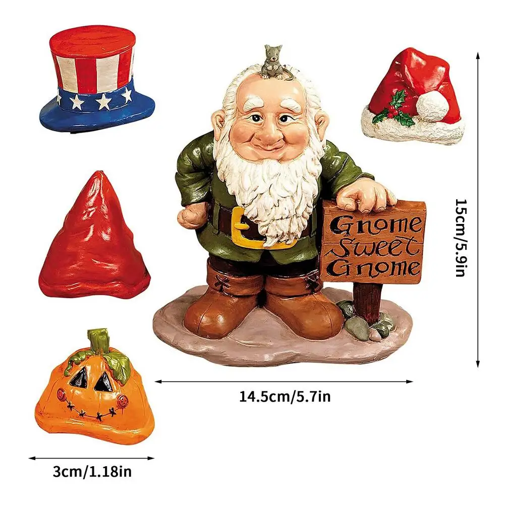 Statue de Gnomes en résine avec chapeau remplaçable, Figurine drôle et mignonne, décoration d’intérieur, de jardin — vu