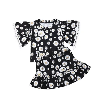 

UK Sweet Kids Baby Girl Tassel Top Shirt Floral Mini Skirt Outfits Set Dresses