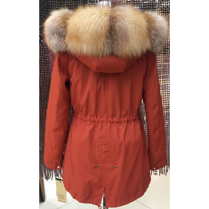 Женская зимняя парка, пальто, куртка, воротник лисы, съемная кроличья подкладка, капюшон, мех 80 см, длина, качественная ткань D11
