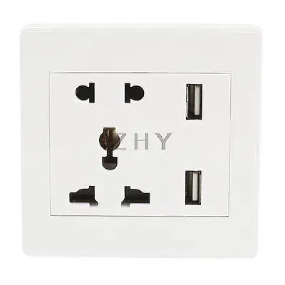 

Universal White Plastic Shell 2 x USB Charging Wall Socket Plate AC 110-250V 13A