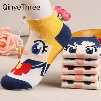 

2018 Cartoon Socks Breathable Soft Cotton Sox For Women Sailor Moon Female Girls Spring Autumn Summer Winter Funny Sock Superman