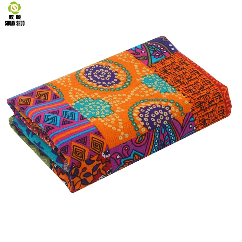 Shuanshuo  Cotton  linen printed fabric stitching printing irregular patchwork women's clothing dress diy  handmade  150*50cm