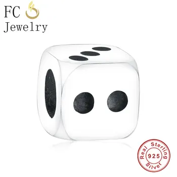 

FC Jewelry Fit Original Brand Charms Bracelet Authentic 925 Silver Square Cube Dice Number 1-6 Beads For Making Kids Berloque