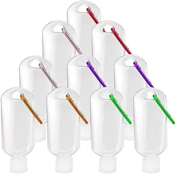 

10Pcs 50ml Refillable Travel Bottle with Keyring Flip Cap Clear Plastic Empty Container for Hand Sanitizer Alcohol Cosmetic #99