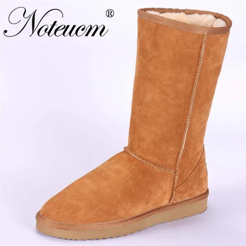 

Genuine Leather Female Winter Furry Australia Shoe Calf tall Boot With Lined Faux Fur Plush Snow Boots for Women Girl Australian