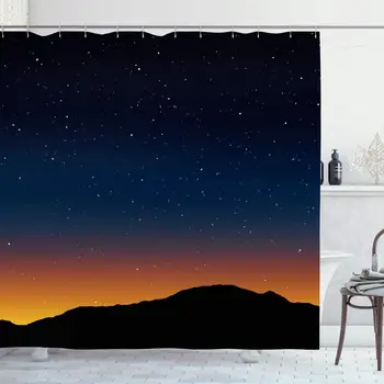 

Shower Curtain Set with Hooks 72x72 Inches Star Night Knoll Horizon Sky Stars Morning Hill Telescope Texture Parks Outdoor