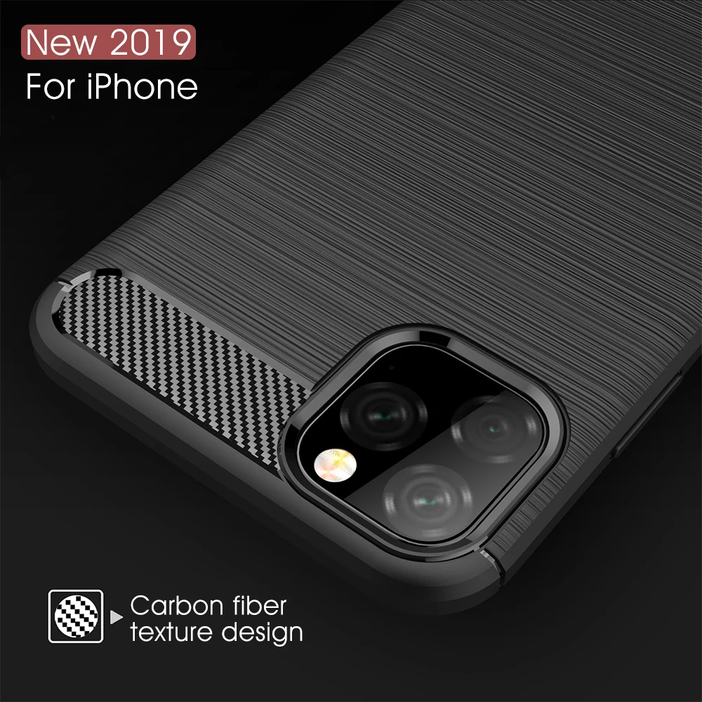 1000 шт. силикон из углеродного волокна Чехлы для Apple iPhone 11 Pro XS Max XR X 8 Plus 7 6 6S SE 5 чехол для телефона против отпечатков пальцев