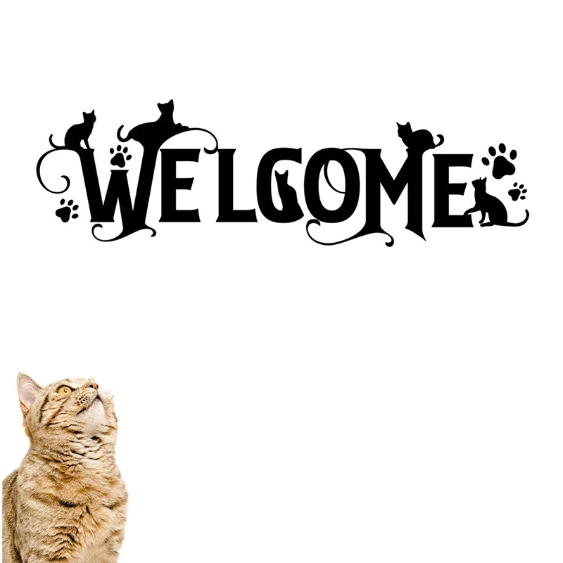 Cartoon Welcome with Cats Pet Dog Wall Sticker Entryway Living Room Hello Welcome Animal Wall Decal Bedroom Vinyl Home Decor (2)