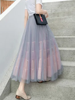 

2020 Autumn & Winter New Arrival Korean High Waist Skirt Thin Stitching Double Mesh Skirt Large Swing A-line Skirt Free Shipping