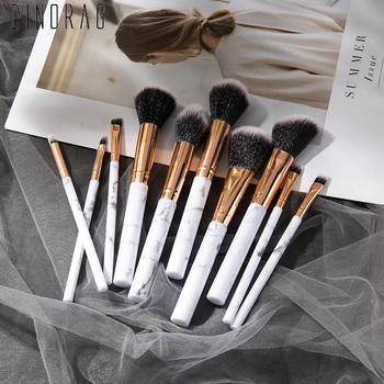 

Dinorag 10Pcs Makeup Brush Foundation Powder Blush Eyeshadow Marbling Handle Cosmetic Pinceaux Makeup Tools Set