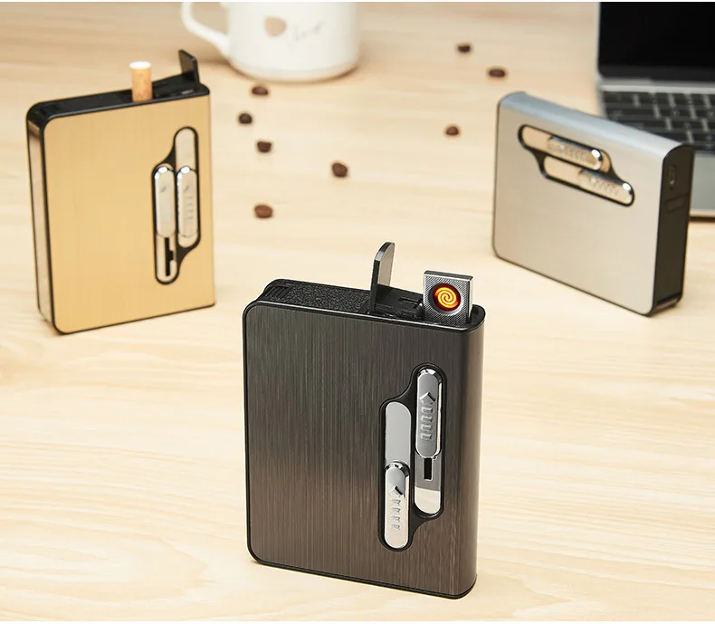 Алюминиевый сплав портативный USB Электронный 10 шт портсигар с зарядное устройство с фонариком Зажигалка гаджеты сигарета коробка