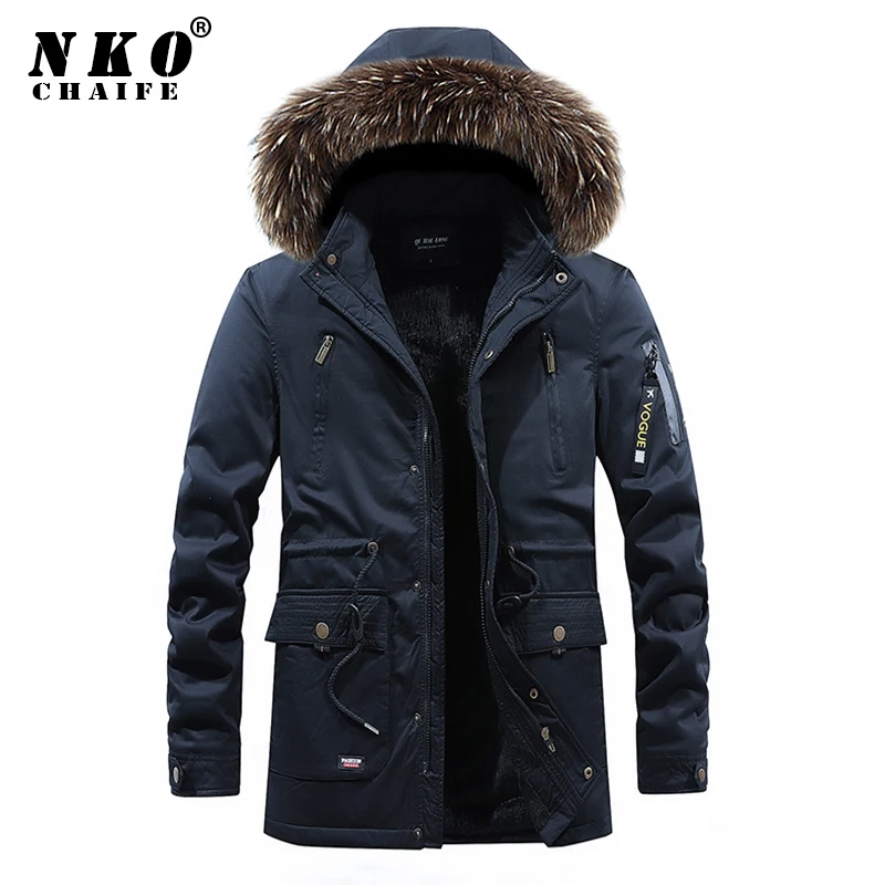 

CHAIFENKO Winter Fleece Warm Casual Jacket Parkas Men Windproof Thick Hooded Long Coat Men Fashion Fur Collar Outdoor Men Parkas