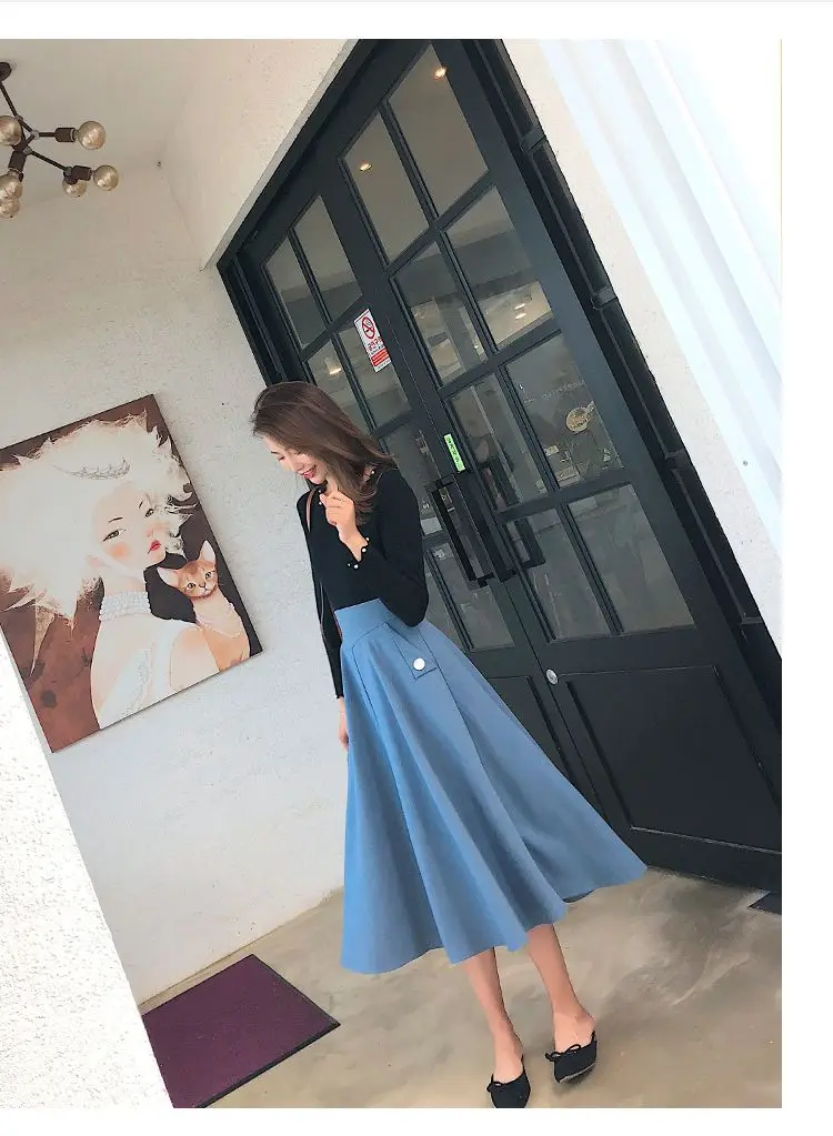 NYFS New Autumn High waist Skirts Fashion Mid-length Umbrella skirt Women Slim Office Skirt Faldas Mujer Saias