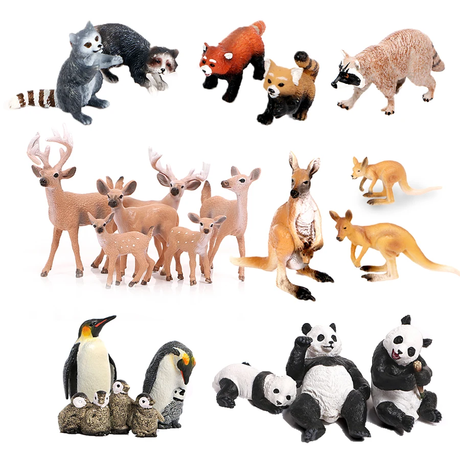 Wild zoo фермы животных подлинные модели серии енот Австралийский кенгуру панда Пингвин Семейные модели искусственные игрушки, животные