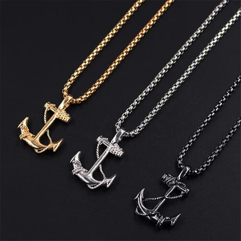 

New Vintage Caribbean Pirate Anchor Pendant Men's Necklace Personalized Gold Silver Black Hook Necklace Jewelry Gift