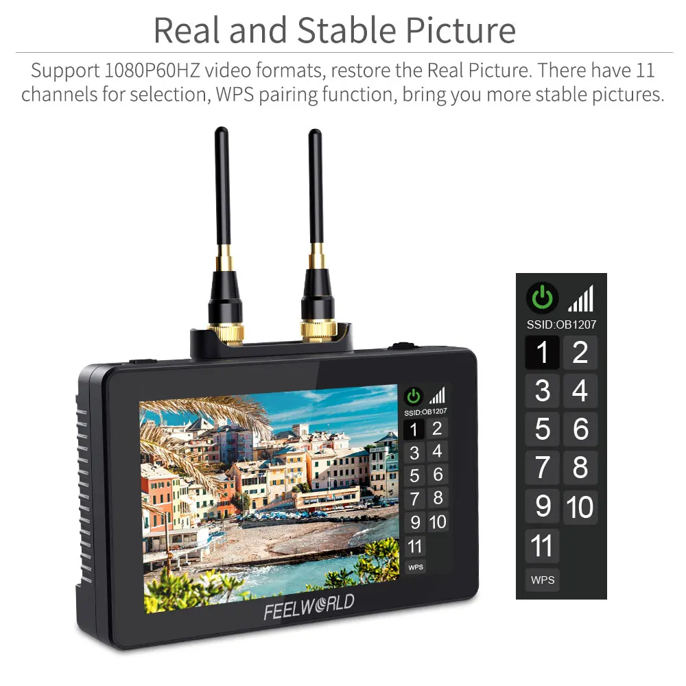 FEELWORLD 5.5 Inch Wireless Video Transmission System with Transmitter Receiver DSLR Camera Field Direct AC DP Monitor FT6 FR6