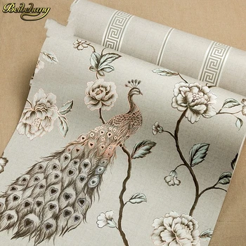 

wall paper Southeast Asian style non-woven wallpaper bedroom living room sofa TV background wallpaper vivid peacock