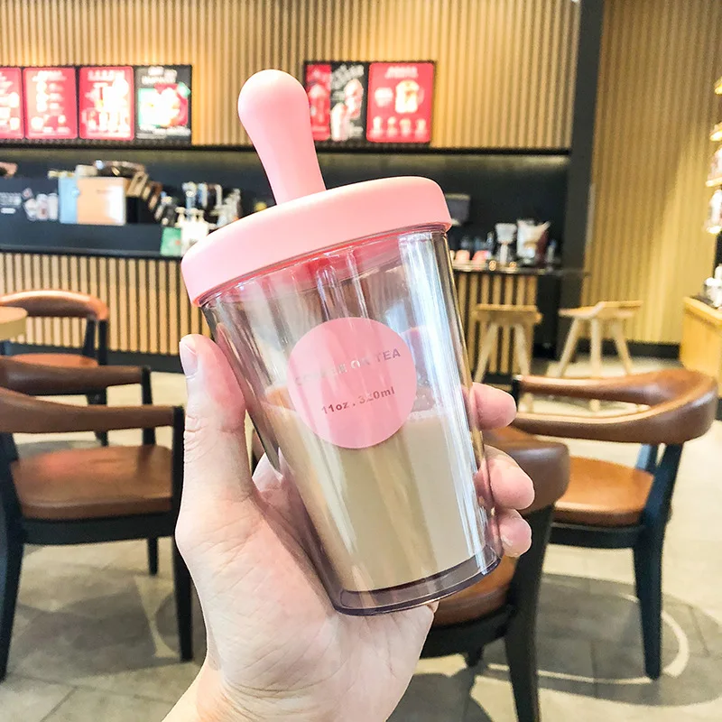 320ml pink Креативная чашка для воды с двойными стенками, чашка для кофе, сока, бутылка для воды, не протекающая, 320 мл, 520 мл, подарок на Рождество, детская чашка - Цвет: 320ml pink