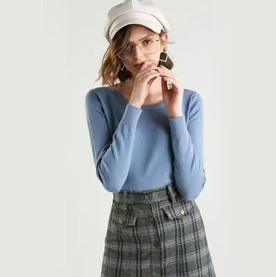 O Neck Blue Женский стрейчевый джемпер GCAROL, вязаный свитер с круглым и V-образным вырезом, трикотажный пуловер в стиле минимализма с содержанием шерсти 30%, свитер для офиса размера 3XL - Цвет: O Neck Blue