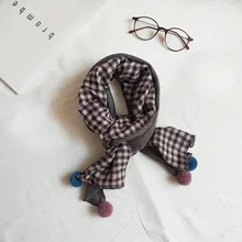 Зимнее клетчатое шерстяной шарф для девочек, для мальчиков детские помпон шарф для малышей; теплые шею шарфы шерсть шею, echarpe T3