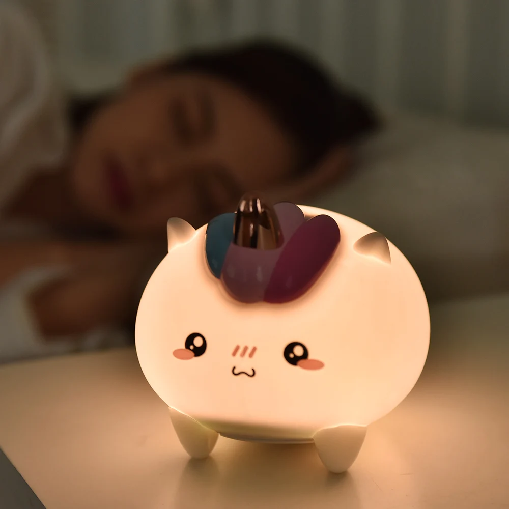 Светодиодный ночник с сенсорным датчиком и единорогом, цветной таймер, USB Перезаряжаемый мультяшный силиконовый прикроватный светильник для детей, Детский подарок