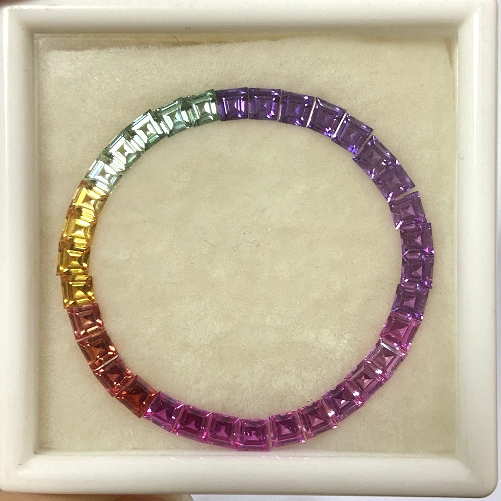 Meisidian 36 Piece 3.3x3.1x2.8mm Lab Ruby Sapphire Rainbow Color Loose Gemstone 40mm Watch Bezel Making