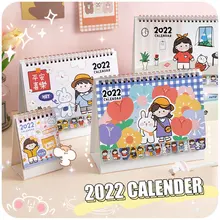 Grand carnet de bureau Kawaii avec calendrier et cœur pour filles, joli carnet de notes créatif avec dessin animé, 2022
