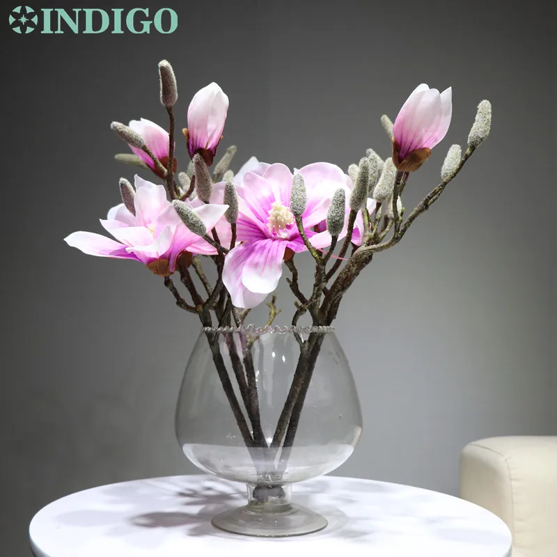 3 шт. розовый цветок магнолии, короткий цветок маннолии, декоративный искусственный настоящий цветок, свадебный цветок, украшение для дома