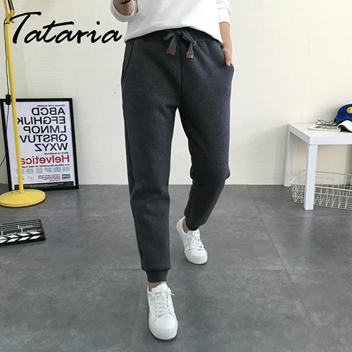 Dark gray Tataria S-5XL, большие размеры, женские кашемировые шаровары, теплые штаны для женщин, зимние спортивные штаны, женские брюки с высокой талией - Цвет: Dark gray