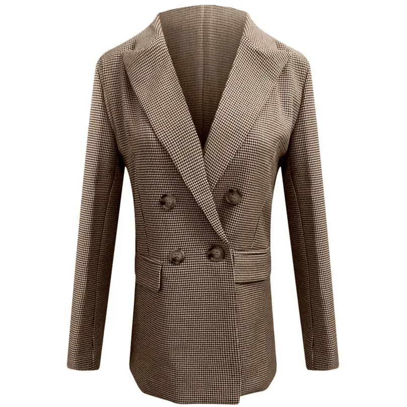 New Fashio Winter Jacket Women Casual Autumn Button Pocket Plaid Long Sleeve Slim Temperament Overcoat Coat куртка женская 4A29 (9)
