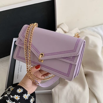 

White Leather Crossbody Bags for Women 2020 Summer Fashion Handbags Solid Color Chain Shoulder Messenger Bags Thread Sac A Main
