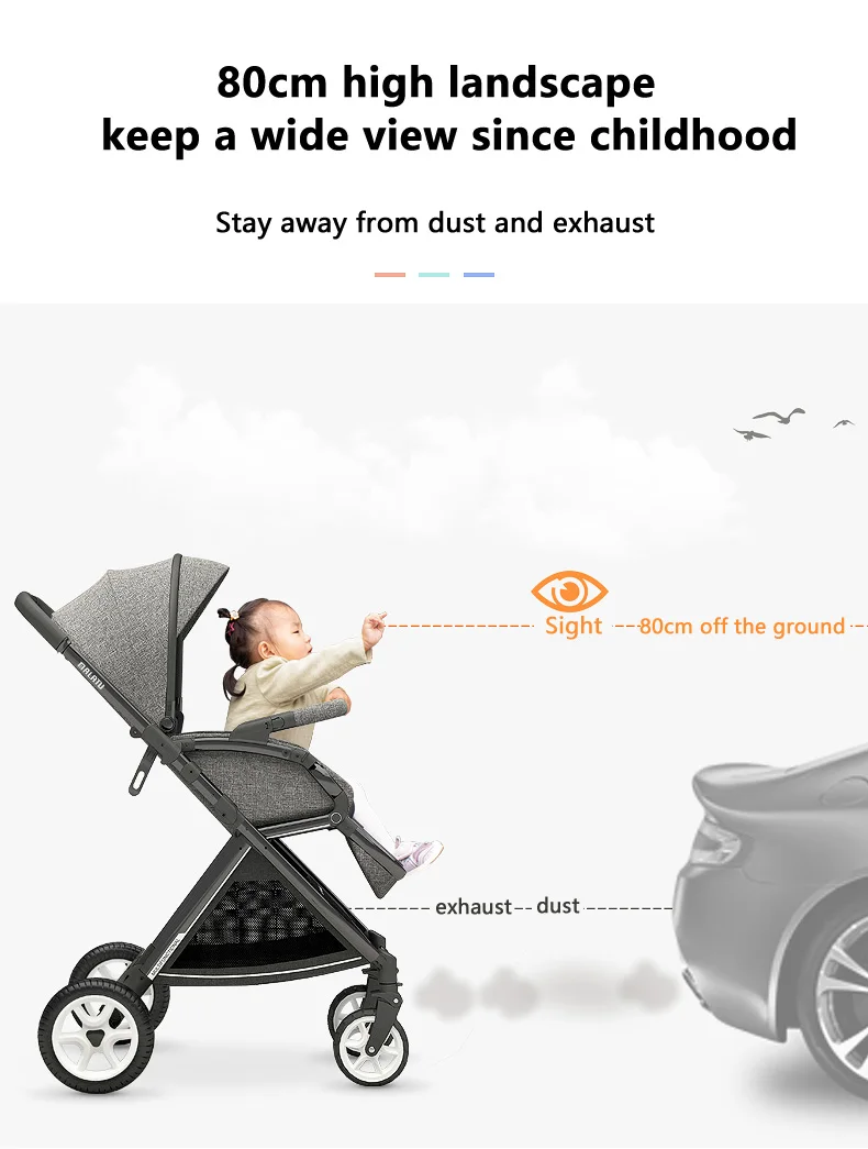 Детская коляска, легкая, двусторонняя, коляска, может лежать, складывается, высокий пейзаж, тележка, многофункциональная, детская коляска с зонтиком
