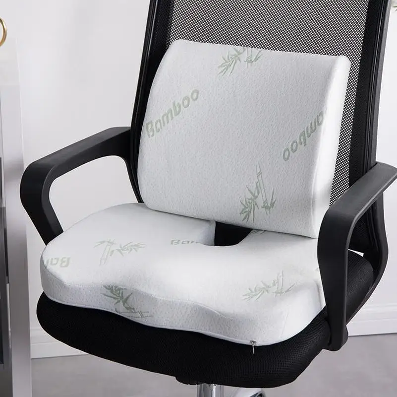 Memory Foam Seat Cushion Back Waist Support Set Home Office