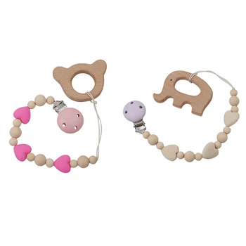 

2018 Baby Pacifier Chain Silicone Beads Teething Pacifiers Clip Nipple Chain Infant Wood Soother Clips Chain Holder