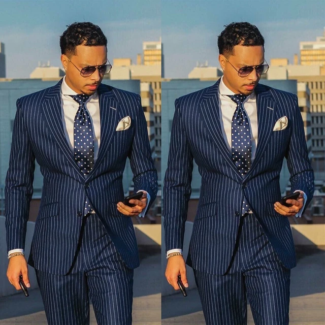 Business Men Suit Vertical Stripes Tailor-Made Tuxedo 3 Pieces Coat Vest  Pants Slim Fit Wedding Tuxedo Blazer Groom Groomsman - AliExpress