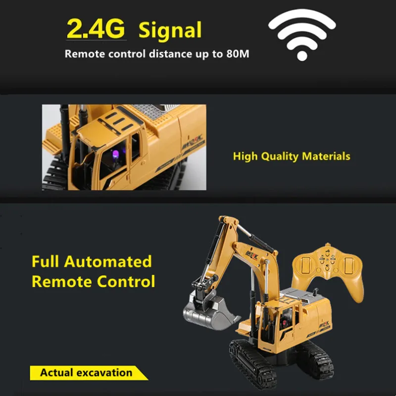 Simulation Hydraulic Remote Control Excavator 25Mins 8CH 360 Degree Rotation Double Rubber Track RC Truck Toy With Music Light 4