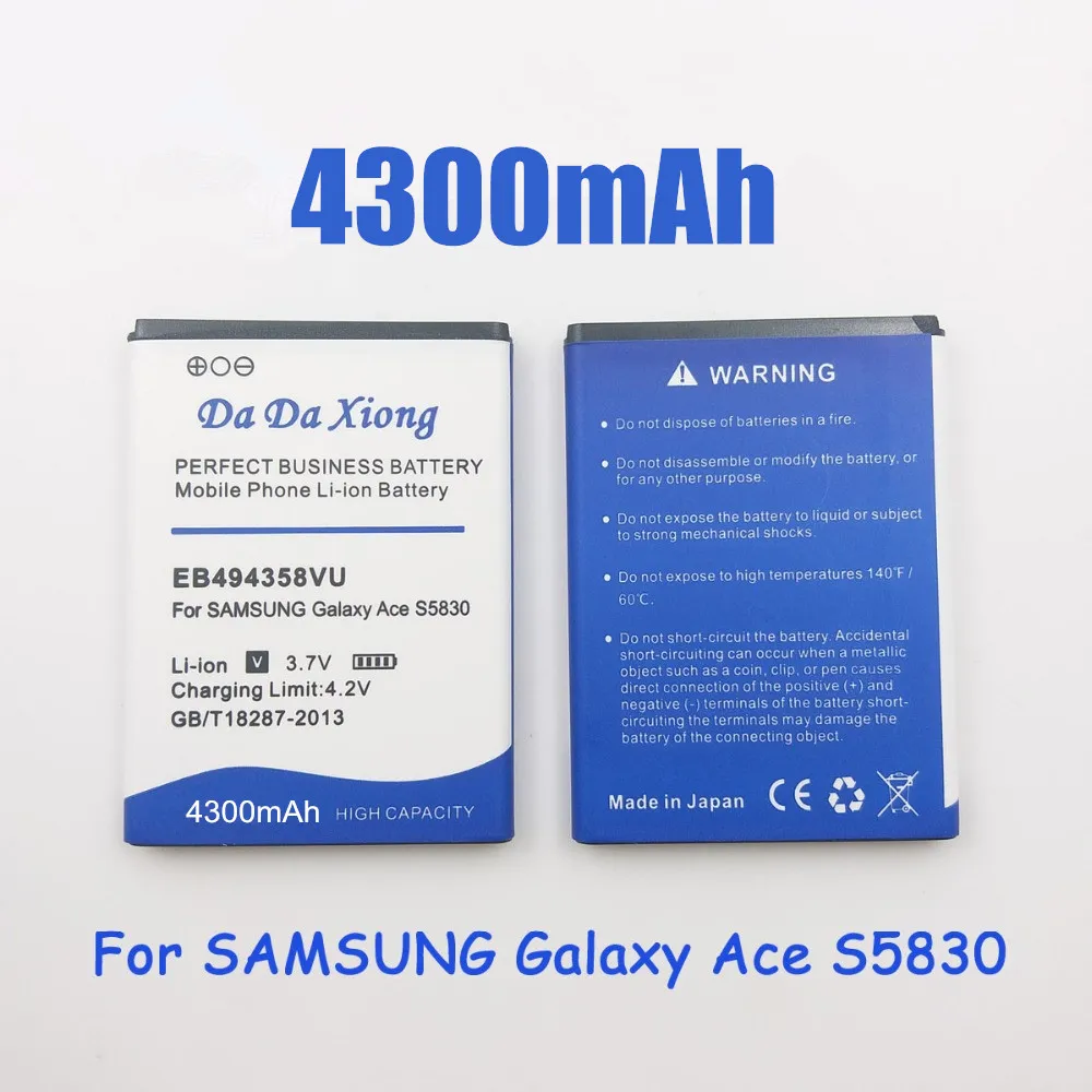 Аккумулятор EB494358VU 4300 мАч для Samsung Galaxy Ace S5838 S6102 S6108 S5830 5830 S6802 B7510 I569 I579 I619 S5660 S5670 S5830I |