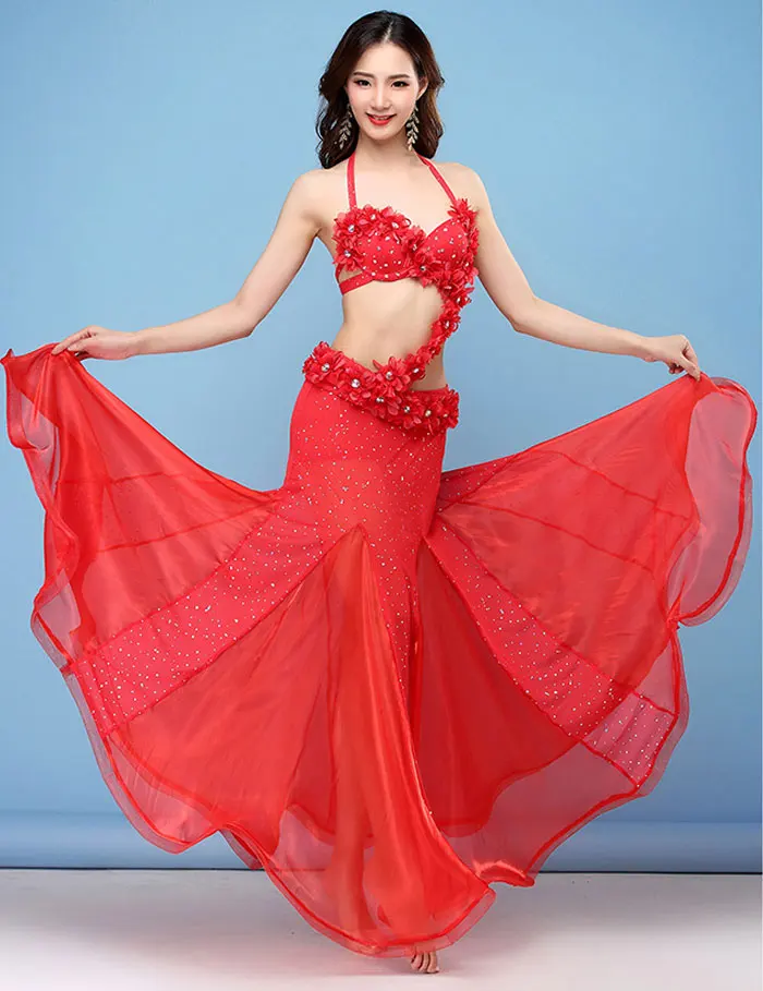 Sexy Belly Dance Set Bra+ Skirt New Style Festival Dance Performance Performance Costume Indian Dance Beaded Embroidery
