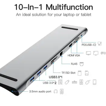 

10 In 1 Multi USB C HUB To HDMI VGA USB Audio Adapter For MacBook Type C HUB Docking Station For Laptop