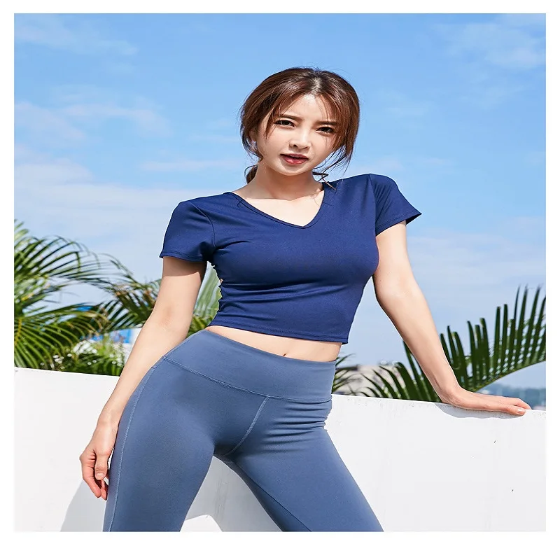 

Damdos yoga suit for women speed dry pants running short sleeves slim fitness two-piece set