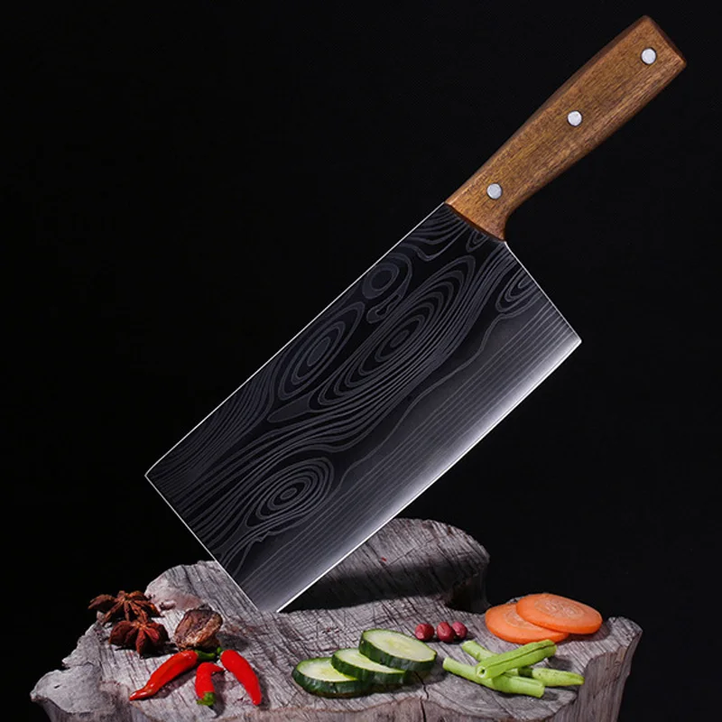 3cr13 Stainless Steel Kitchen Knives Laser Damascus Pattern Sharp Chopping Chef Knife Log Handle Cleaver Cooking Accessorie | Дом и сад