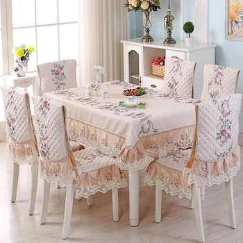 

Floral Pattern Table Cloth Dinning Room Decor Table Cover Wiht Cushion 3 Colors Tablecloth Elegant Lace Edge Tableclothes Hot