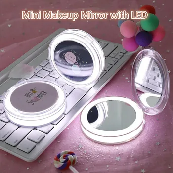 

Mini Makeup Mirror with LED Hand Held Fold Small Portable USB Connect Cable Chargeableable Cosmetic Mirrors Cute Mirror for Girl