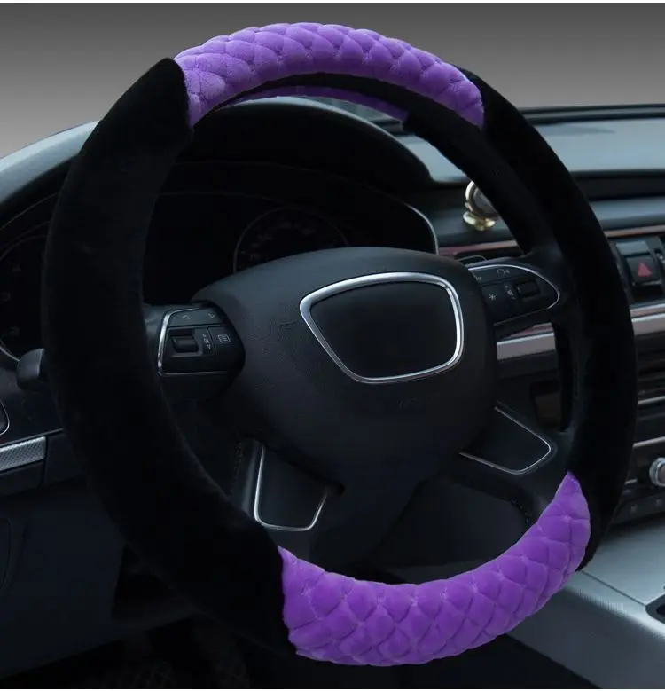 15 Inch Steering Wheel Cover Winter Short Plush Women Men Warm Auto Accessories Contrast Color Girl Car Decoration Warm Winter - Название цвета: Фиолетовый