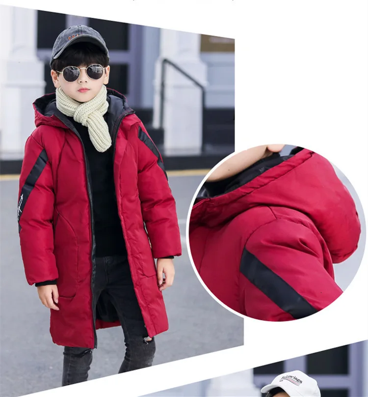 Детская пуховая куртка для мальчика, на морозы до-30 градусов, теплая плотная парка с хлопчатобумажной подкладкой для подростков